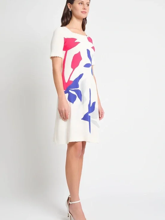 Ming Wang White Dress with Pink and Blue Floral Motif XL NWT - Picture 3 of 10